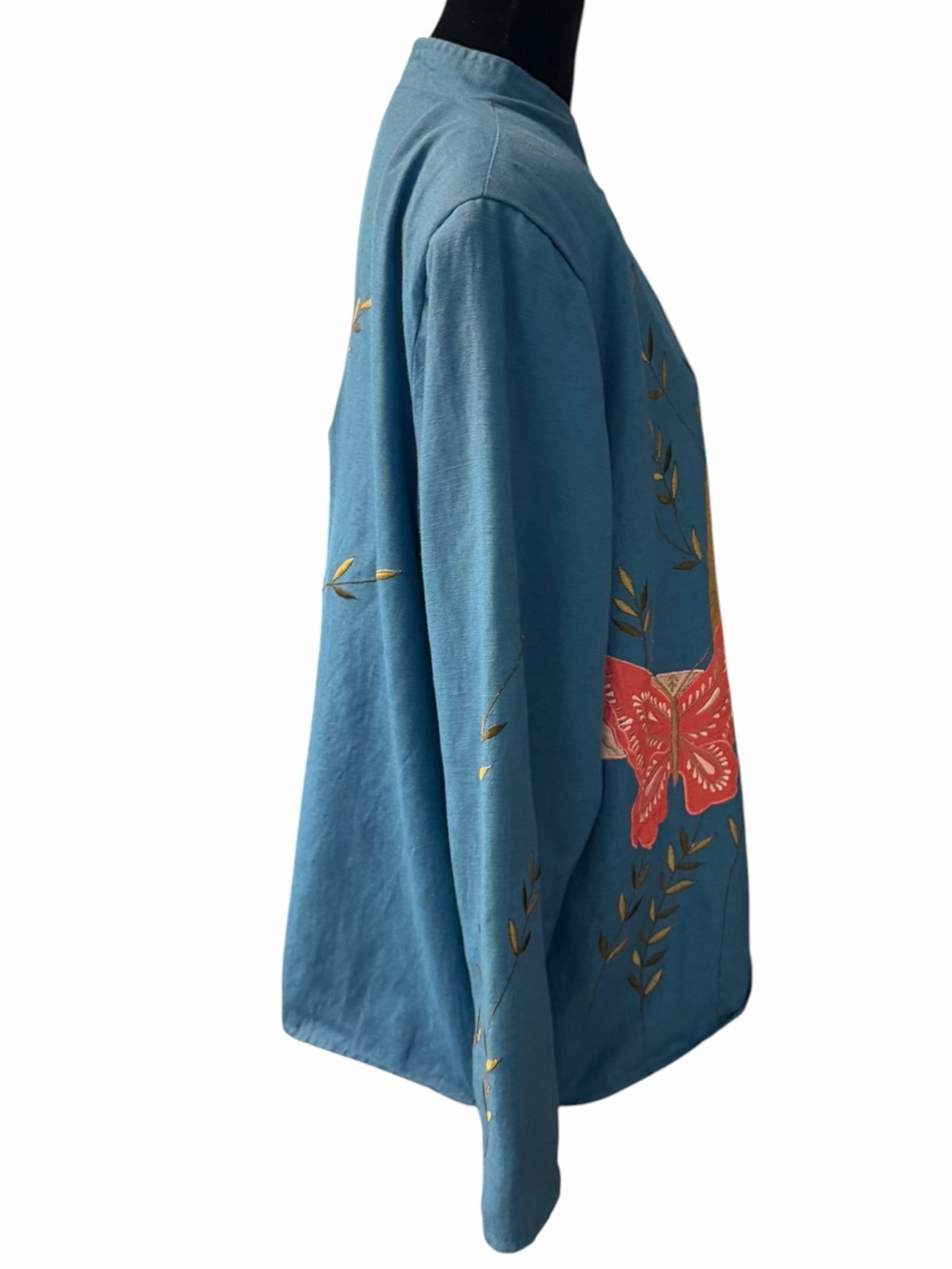 Vintage Alex Kim Butterfly Embroidered Jacket Blue Art to Wear XL 1X - Picture 3 of 12